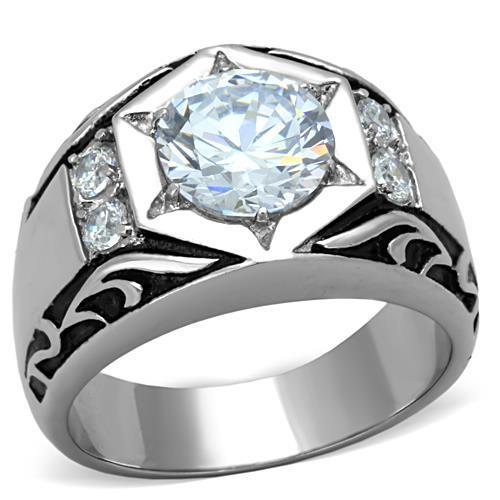 TK1606 High polished (no plating) Stainless Steel Ring with AAA Grade CZ in Clear - Joyeria Lady