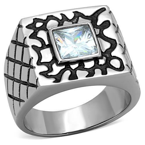 TK1607 High polished (no plating) Stainless Steel Ring with AAA Grade CZ in Clear - Joyeria Lady
