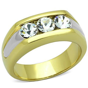 TK1615 Two-Tone IP Gold (Ion Plating) Stainless Steel Ring with Top Grade Crystal in Clear - Joyeria Lady