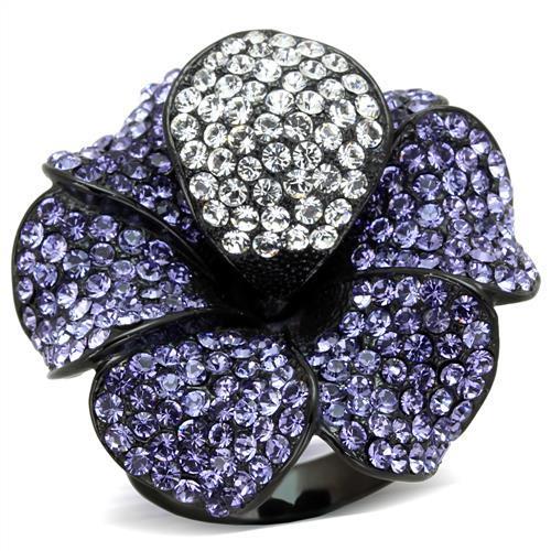 TK1618 - IP Black(Ion Plating) Stainless Steel Ring with Top Grade Crystal  in Tanzanite - Joyeria Lady