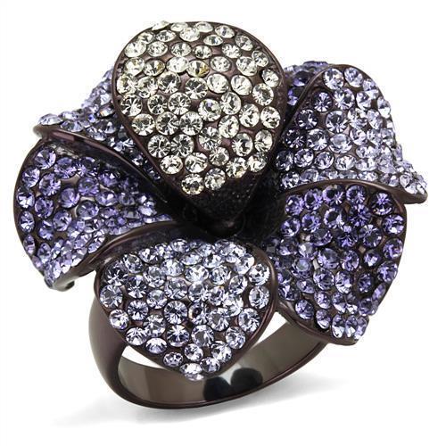 TK1618DC - IP Dark Brown (IP coffee) Stainless Steel Ring with Top Grade Crystal  in Multi Color - Joyeria Lady
