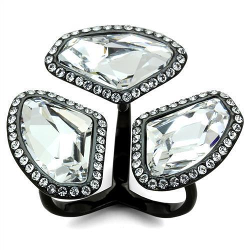 TK1619 - IP Black(Ion Plating) Stainless Steel Ring with Top Grade Crystal  in Clear - Joyeria Lady