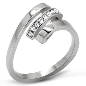 TK161 - High polished (no plating) Stainless Steel Ring with Top Grade Crystal  in Clear - Joyeria Lady