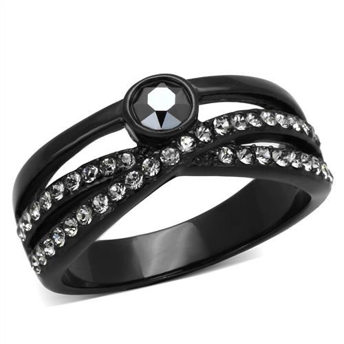TK1620 - IP Black(Ion Plating) Stainless Steel Ring with Top Grade Crystal  in Hematite - Joyeria Lady