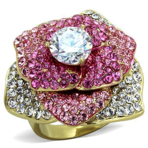 TK1624 - IP Gold(Ion Plating) Stainless Steel Ring with AAA Grade CZ  in Clear - Joyeria Lady