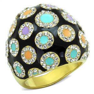 TK1625 - IP Gold(Ion Plating) Stainless Steel Ring with Top Grade Crystal  in Clear - Joyeria Lady