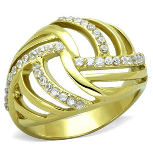 TK1627 - IP Gold(Ion Plating) Stainless Steel Ring with AAA Grade CZ  in Clear - Joyeria Lady