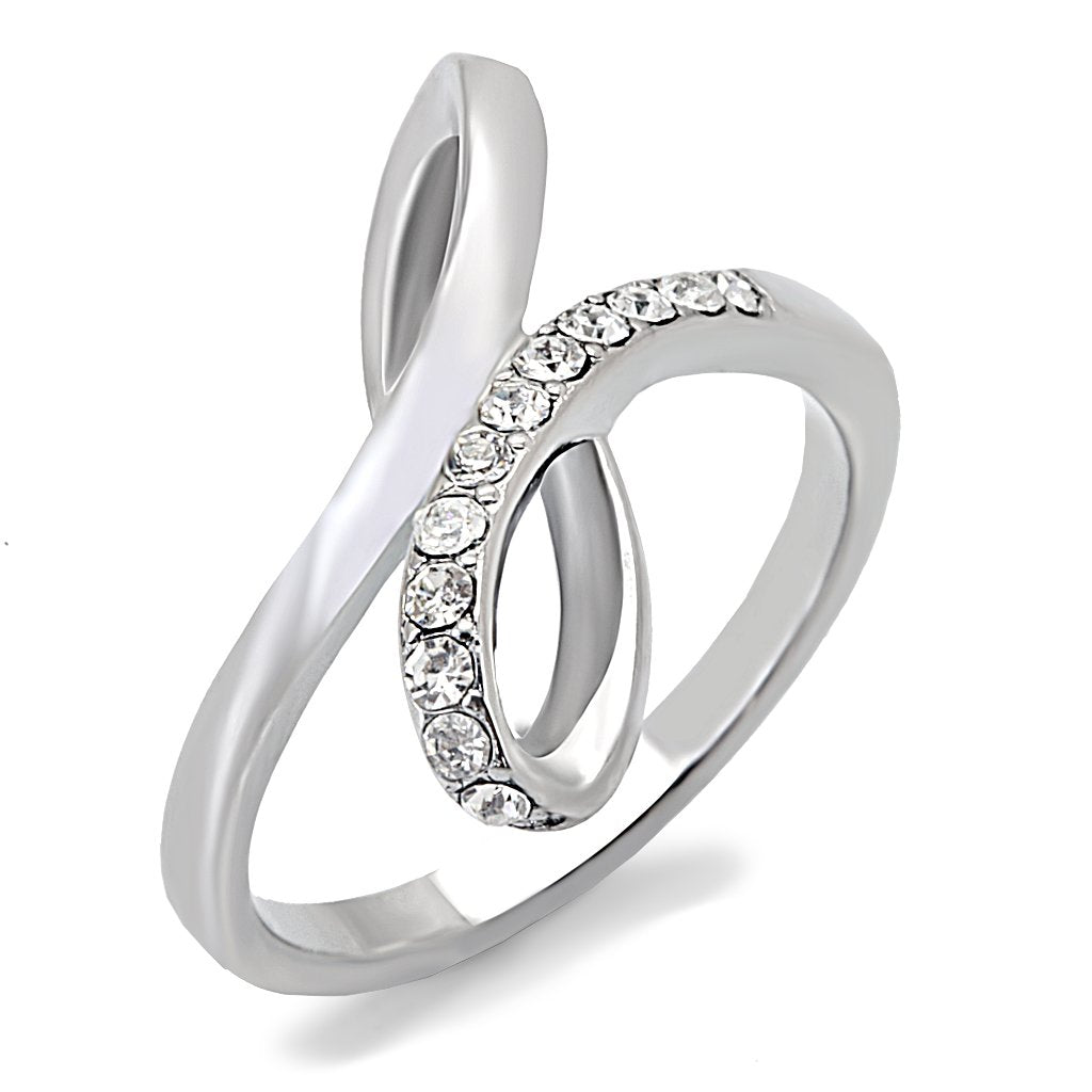 TK162 - High polished (no plating) Stainless Steel Ring with Top Grade Crystal  in Clear - Joyeria Lady