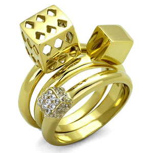 TK1630 - IP Gold(Ion Plating) Stainless Steel Ring with AAA Grade CZ  in Clear - Joyeria Lady