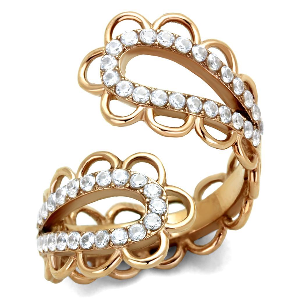 TK1633 - IP Rose Gold(Ion Plating) Stainless Steel Ring with AAA Grade CZ  in Clear - Joyeria Lady