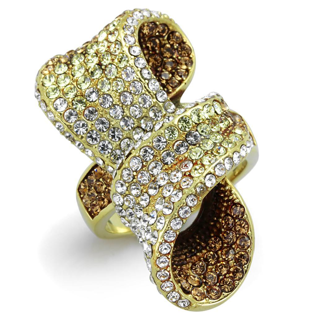 TK1635 - IP Gold(Ion Plating) Stainless Steel Ring with Top Grade Crystal  in Multi Color - Joyeria Lady