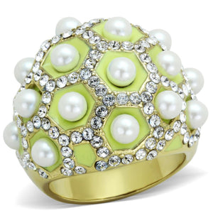 TK1636 - IP Gold(Ion Plating) Stainless Steel Ring with Synthetic Pearl in White - Joyeria Lady