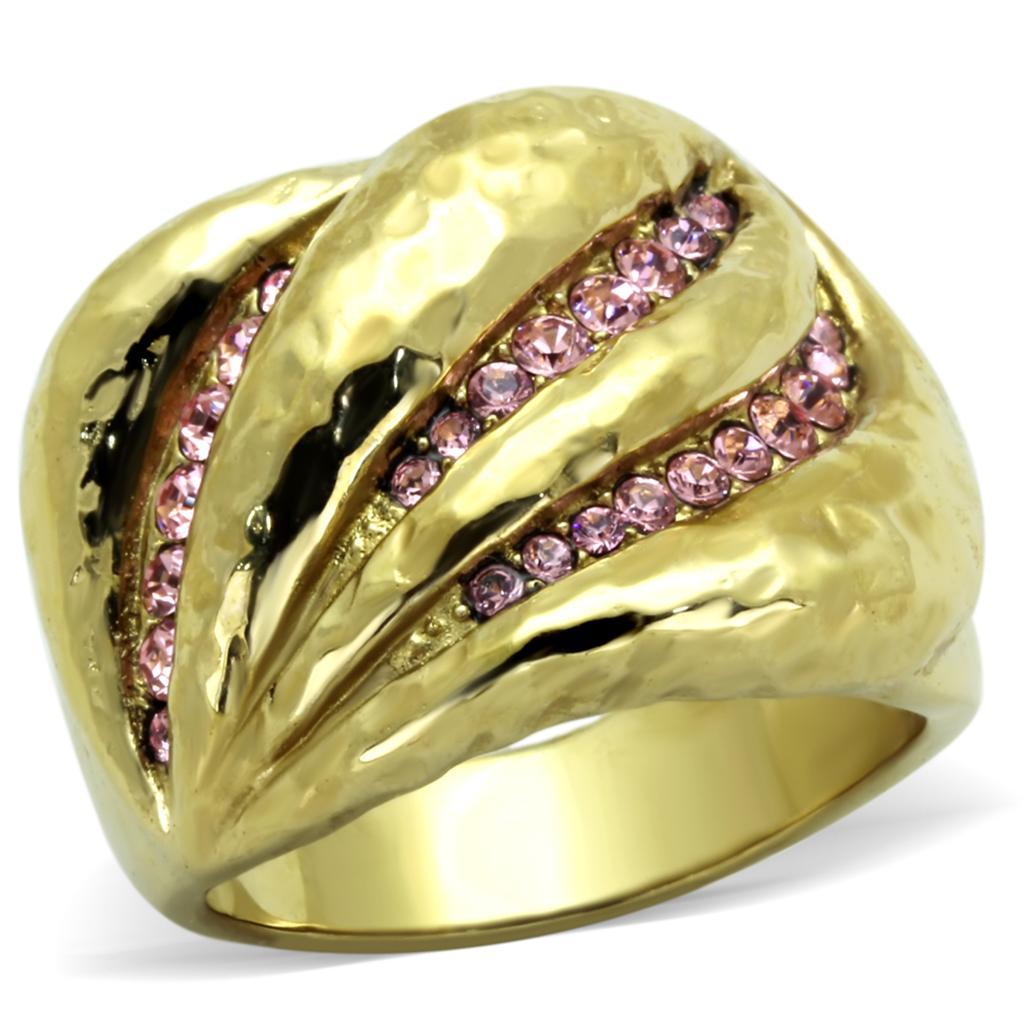 TK1638 - IP Gold(Ion Plating) Stainless Steel Ring with Top Grade Crystal  in Light Rose - Joyeria Lady