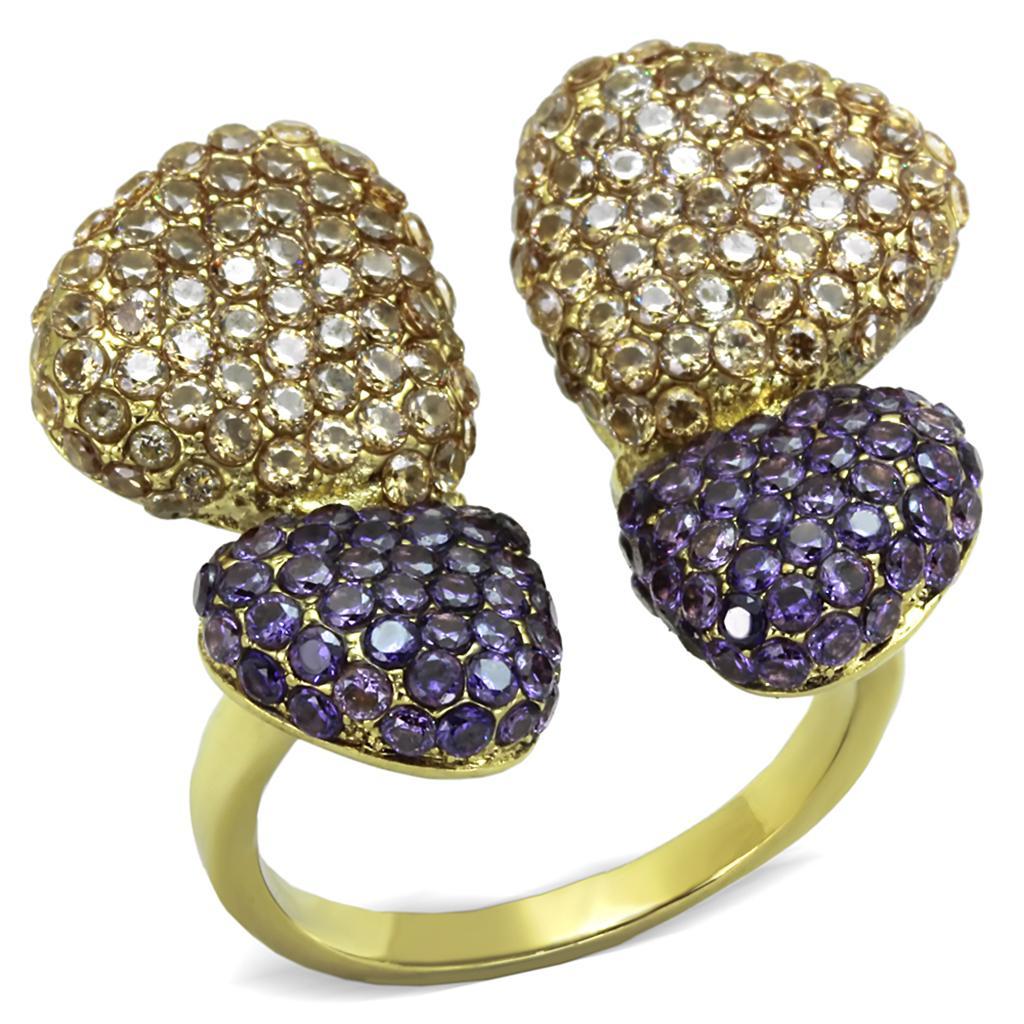 TK1639 - IP Gold(Ion Plating) Stainless Steel Ring with AAA Grade CZ  in Multi Color - Joyeria Lady