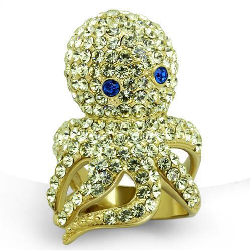 TK1640 - IP Gold(Ion Plating) Stainless Steel Ring with Top Grade Crystal  in Multi Color - Joyeria Lady