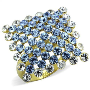 TK1643 - IP Gold(Ion Plating) Stainless Steel Ring with Top Grade Crystal  in Light Sapphire - Joyeria Lady
