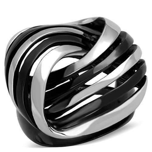 TK1660 - Two-Tone IP Black Stainless Steel Ring with No Stone - Joyeria Lady
