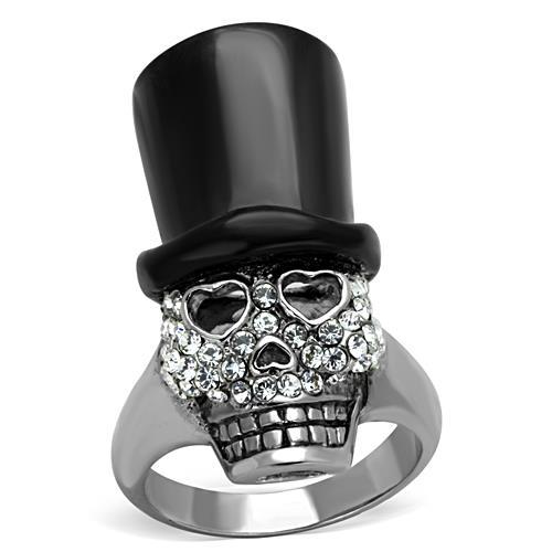 TK1662 - Two-Tone IP Black Stainless Steel Ring with Top Grade Crystal  in Clear - Joyeria Lady