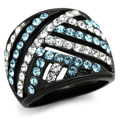 TK1663 - Two-Tone IP Black Stainless Steel Ring with Top Grade Crystal  in Sea Blue - Joyeria Lady