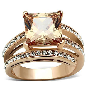 TK1665 - IP Rose Gold(Ion Plating) Stainless Steel Ring with AAA Grade CZ  in Champagne - Joyeria Lady