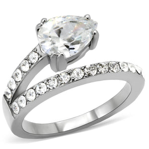 TK166 - High polished (no plating) Stainless Steel Ring with AAA Grade CZ  in Clear - Joyeria Lady