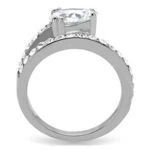 TK166 - High polished (no plating) Stainless Steel Ring with AAA Grade CZ  in Clear