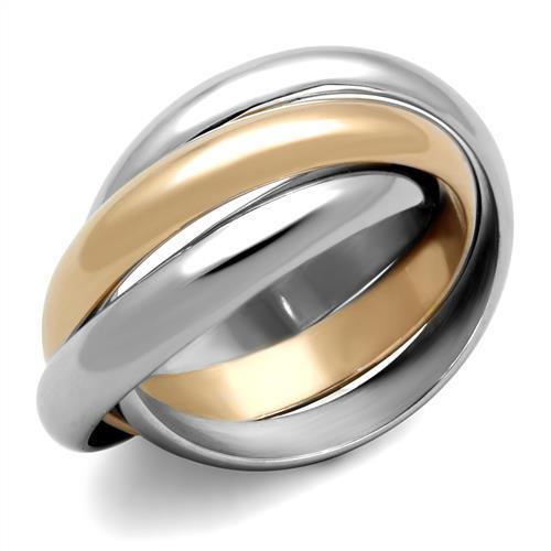 TK1670 - Two-Tone IP Rose Gold Stainless Steel Ring with No Stone - Joyeria Lady