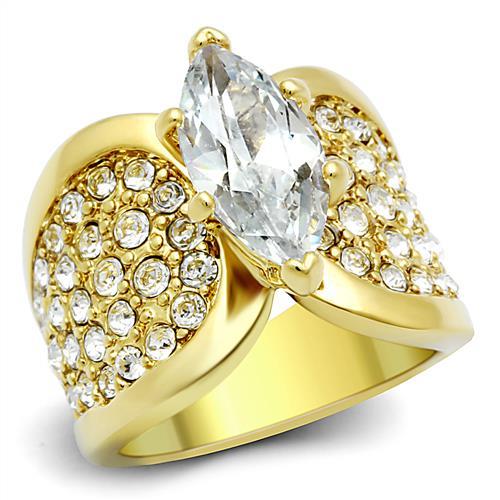 TK1672 IP Gold(Ion Plating) Stainless Steel Ring with AAA Grade CZ in Clear