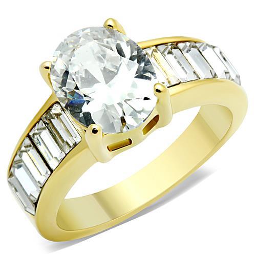 TK1675 - IP Gold(Ion Plating) Stainless Steel Ring with AAA Grade CZ  in Clear - Joyeria Lady