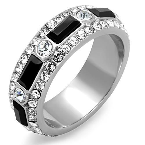 TK1677 - High polished (no plating) Stainless Steel Ring with Top Grade Crystal  in Jet - Joyeria Lady