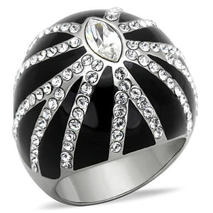 TK1679 - High polished (no plating) Stainless Steel Ring with Top Grade Crystal  in Clear - Joyeria Lady