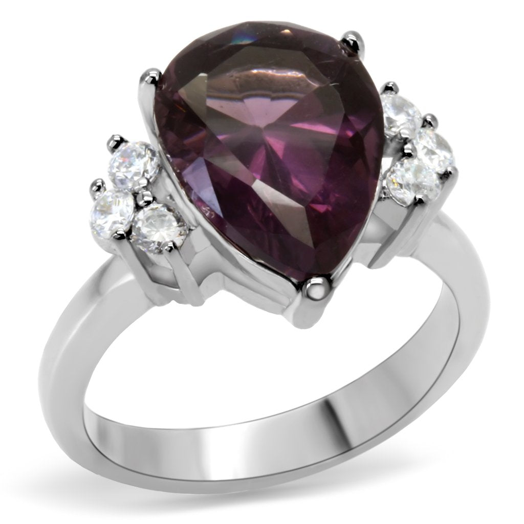 TK167 - High polished (no plating) Stainless Steel Ring with Synthetic Synthetic Glass in Amethyst - Joyeria Lady