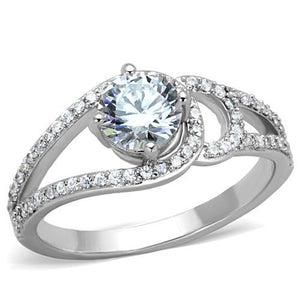TK1681 - High polished (no plating) Stainless Steel Ring with AAA Grade CZ  in Clear - Joyeria Lady