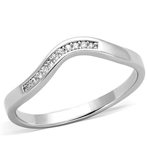 TK1682 - High polished (no plating) Stainless Steel Ring with AAA Grade CZ  in Clear - Joyeria Lady