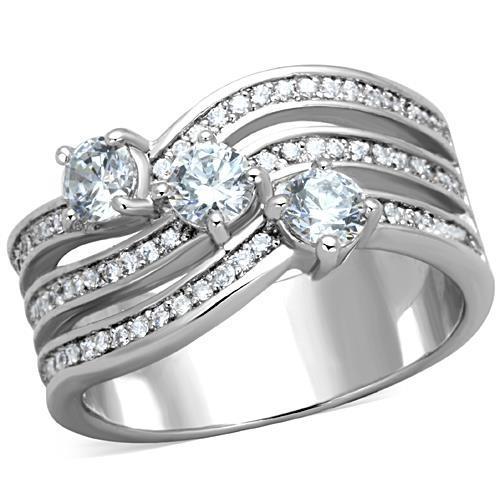 TK1683 - High polished (no plating) Stainless Steel Ring with AAA Grade CZ  in Clear - Joyeria Lady
