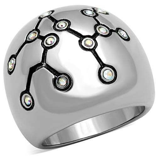 TK1685 - High polished (no plating) Stainless Steel Ring with Top Grade Crystal  in White AB - Joyeria Lady
