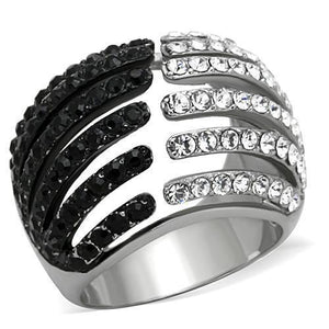TK1686 - Two-Tone IP Black Stainless Steel Ring with Top Grade Crystal  in Jet - Joyeria Lady