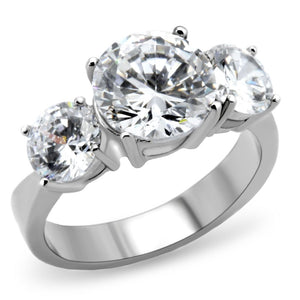 TK168 - High polished (no plating) Stainless Steel Ring with AAA Grade CZ  in Clear - Joyeria Lady