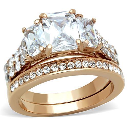 TK1690 - IP Rose Gold(Ion Plating) Stainless Steel Ring with AAA Grade CZ  in Clear - Joyeria Lady