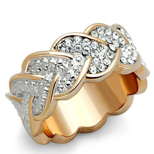 TK1691 - Two-Tone IP Rose Gold Stainless Steel Ring with Top Grade Crystal  in Clear - Joyeria Lady