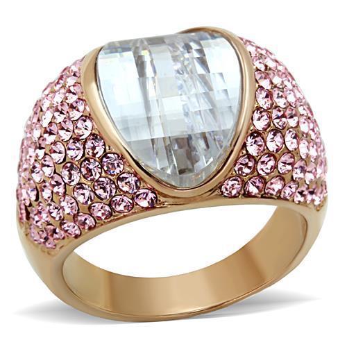 TK1692 - IP Rose Gold(Ion Plating) Stainless Steel Ring with AAA Grade CZ  in Clear - Joyeria Lady