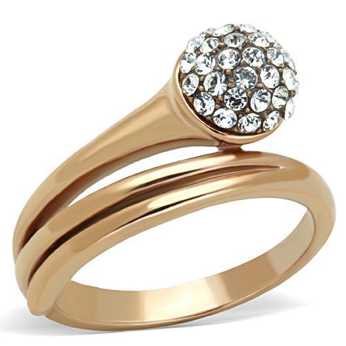 TK1693 - IP Rose Gold(Ion Plating) Stainless Steel Ring with Top Grade Crystal  in Clear - Joyeria Lady