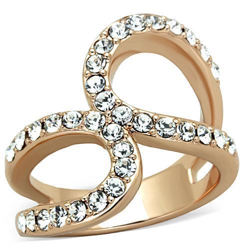 TK1695 - IP Rose Gold(Ion Plating) Stainless Steel Ring with Top Grade Crystal  in Clear - Joyeria Lady