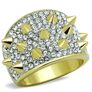 TK1697 - Two-Tone IP Gold (Ion Plating) Stainless Steel Ring with Top Grade Crystal  in Clear - Joyeria Lady