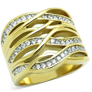 TK1699 - Two-Tone IP Gold (Ion Plating) Stainless Steel Ring with AAA Grade CZ  in Clear - Joyeria Lady