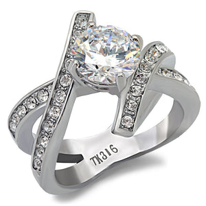 TK169 - High polished (no plating) Stainless Steel Ring with AAA Grade CZ  in Clear - Joyeria Lady
