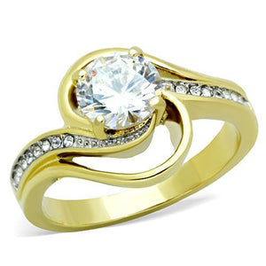 TK1701 - Two-Tone IP Gold (Ion Plating) Stainless Steel Ring with AAA Grade CZ  in Clear - Joyeria Lady