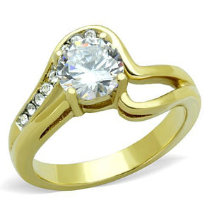 TK1702 - Two-Tone IP Gold (Ion Plating) Stainless Steel Ring with AAA Grade CZ  in Clear - Joyeria Lady