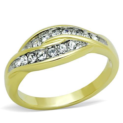 TK1704 - Two-Tone IP Gold (Ion Plating) Stainless Steel Ring with Top Grade Crystal  in Clear - Joyeria Lady