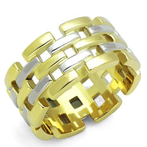 TK1705 - Two-Tone IP Gold (Ion Plating) Stainless Steel Ring with No Stone - Joyeria Lady